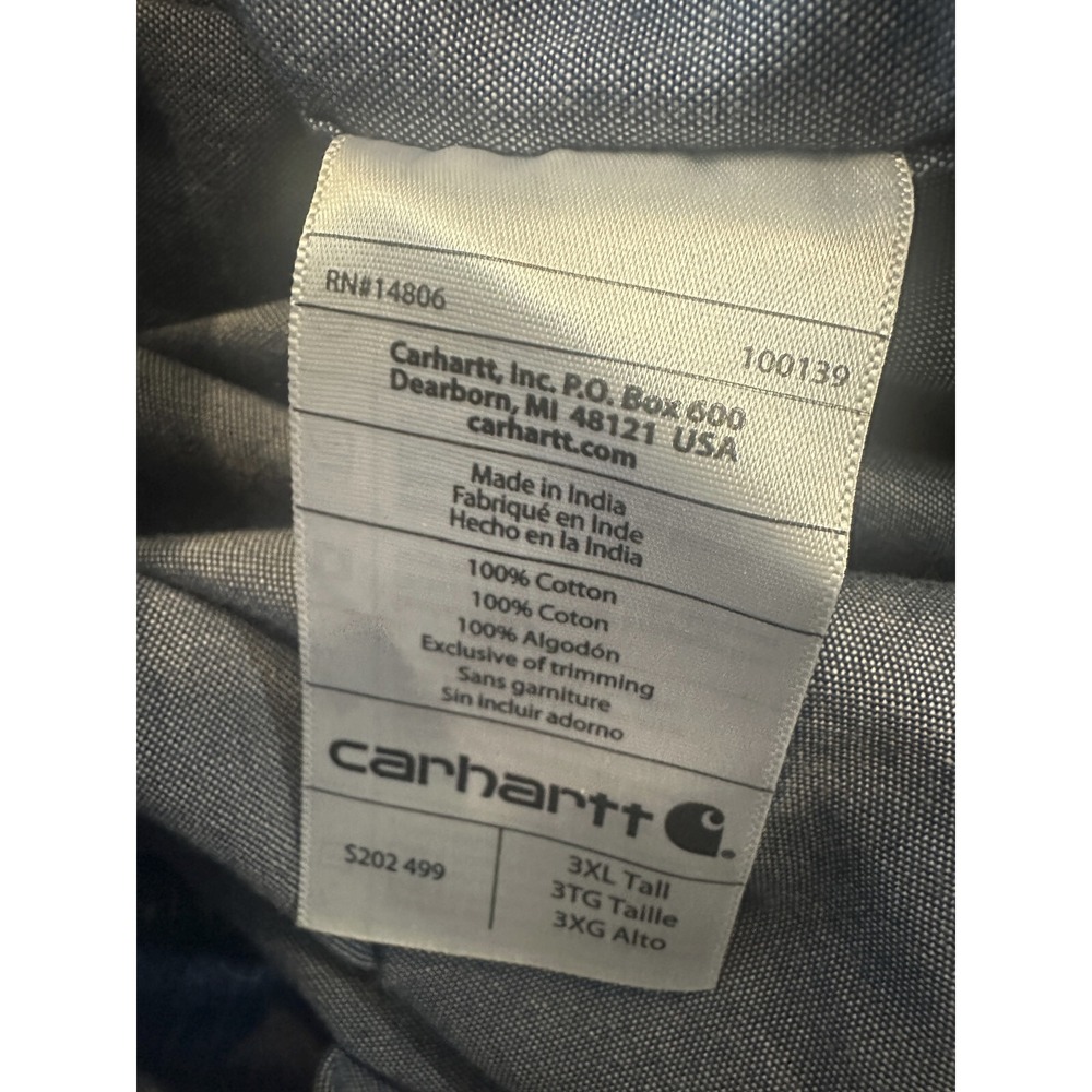 NEW Carhartt Chambray Long Sleeve Shirt Blue Button Down Big & Tall Size 3XL 3X - Picture 10 of 11